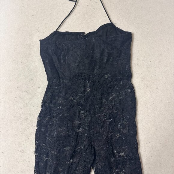 Jumpsuit Black Lace corset lace up top spaghetti straps sz M whimsigoth sexy - Picture 5 of 5